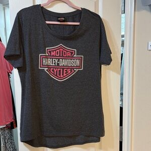 Harley-Davidson Women's Dark Gray Tee with Pink Logo